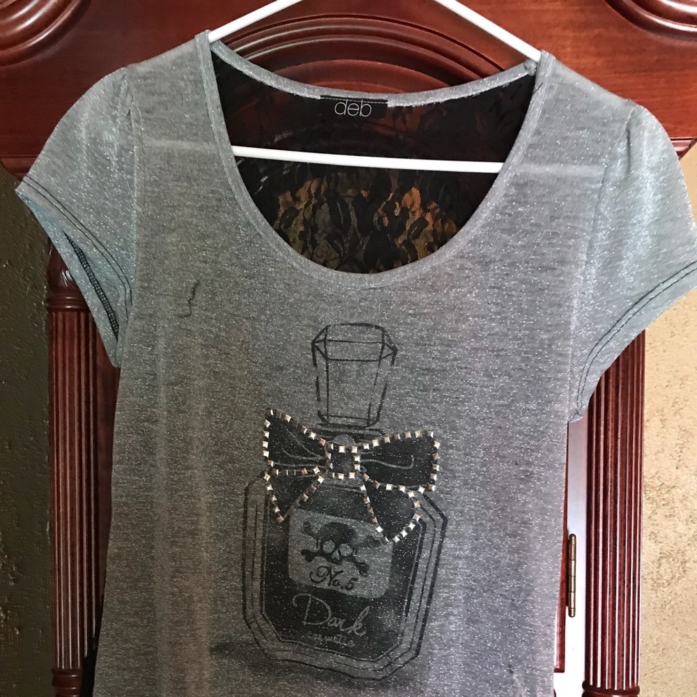 Silver and black lace top